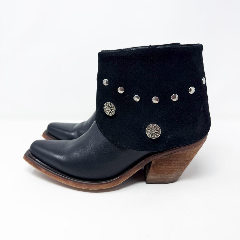 Justin X Reba Black Leather & Suede Western Ankle Boots Women's Size 9 - Picture 3 of 9